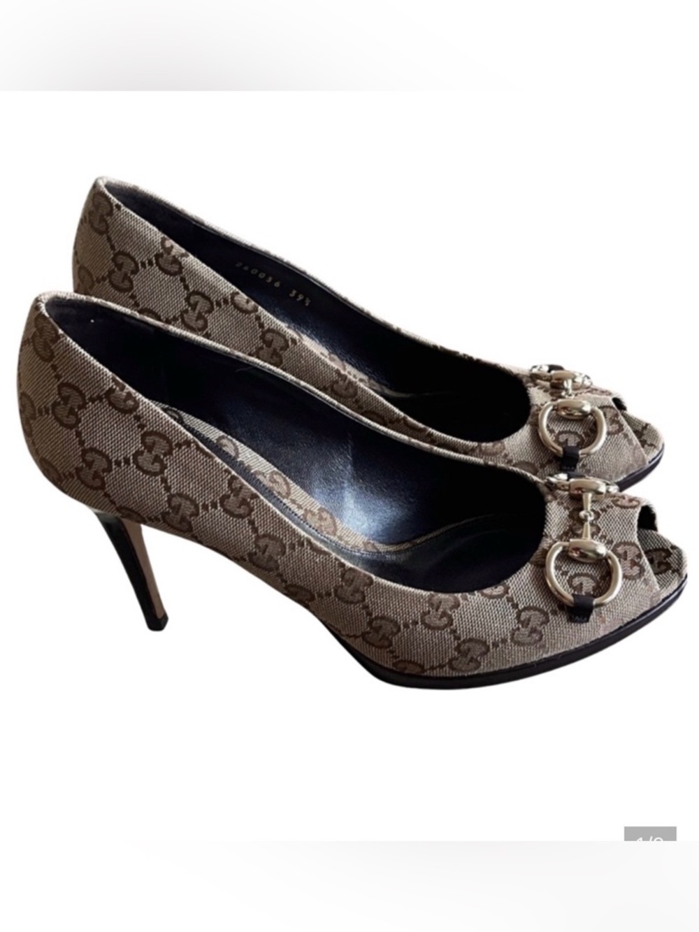 GUCCI double GG Peep Toe Heels Shoes w/Box & Covers